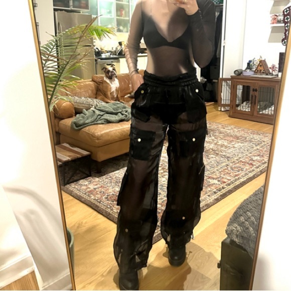 Audette Black Cargo Jogger Sheer Pants XS - Picture 6 of 16